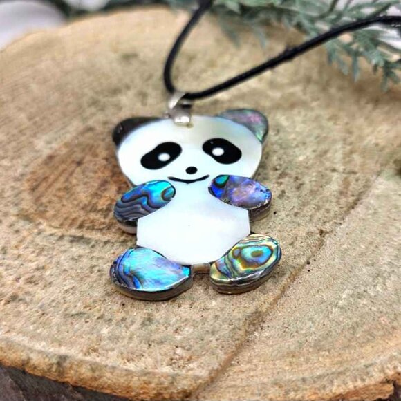 Adorable Nature Abalone Shell Cute Panda Pendant Necklace - Picture 3 of 9